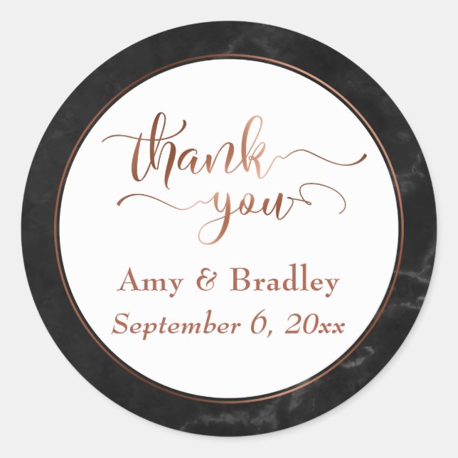 Sticker Rond Script Copper Merci sur Marbre Noir (Devant)