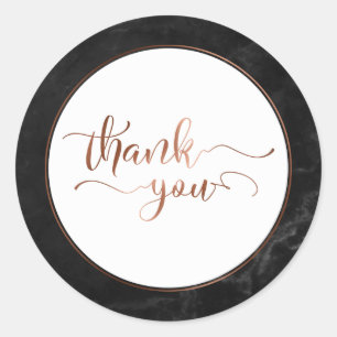 Sticker Rond Script Copper Merci sur Marbre Noir