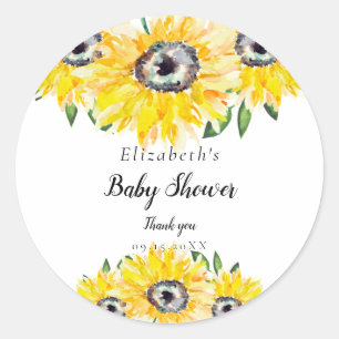 Sticker Rond Script de Baby Shower Tournesol Moderne Floral Chi