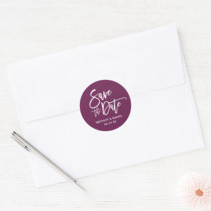 Sticker Rond Script De Brosse Enregistrer La Date Cassis Envelo