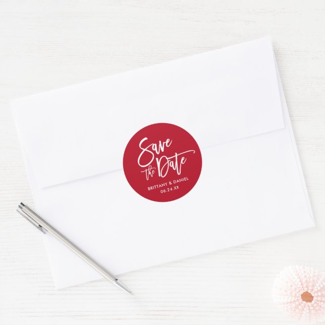 Sticker Rond Script De Brosse Enregistrer La Date Enveloppe Rou (Enveloppe)