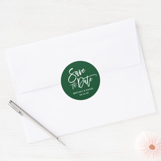 Sticker Rond Script De Brosse Enregistrer La Date Enveloppe Ver (Enveloppe)