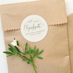 Sticker Rond Script de calligraphie de diplôme Simple Sage Gree