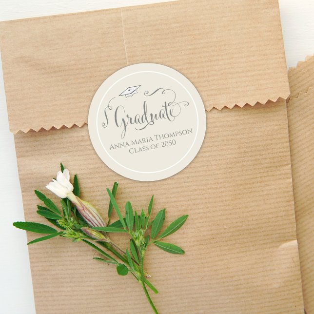 Sticker Rond Script de calligraphie de diplôme Simple Sage Gree (Créateur téléchargé)