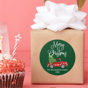 Sticker Rond Script de calligraphie Noël Rouge Camion vert