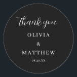 Sticker Rond Script de calligraphie noir Mariage Merci noir<br><div class="desc">Mariage de Merci de script de calligraphie</div>