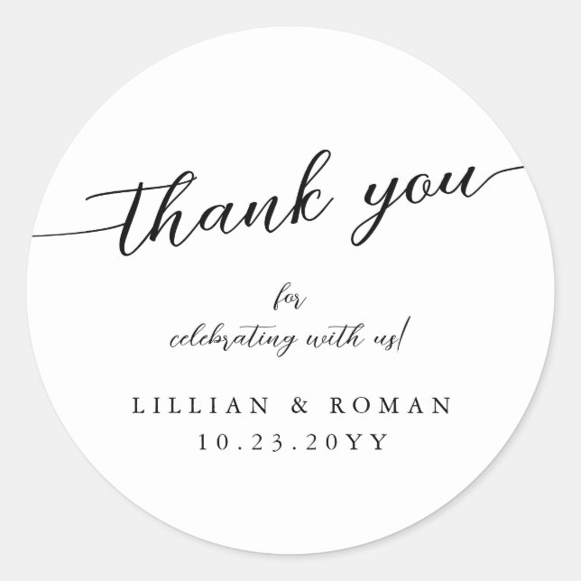 Sticker Rond Script de calligraphie romantique Mariage noir et  (Devant)