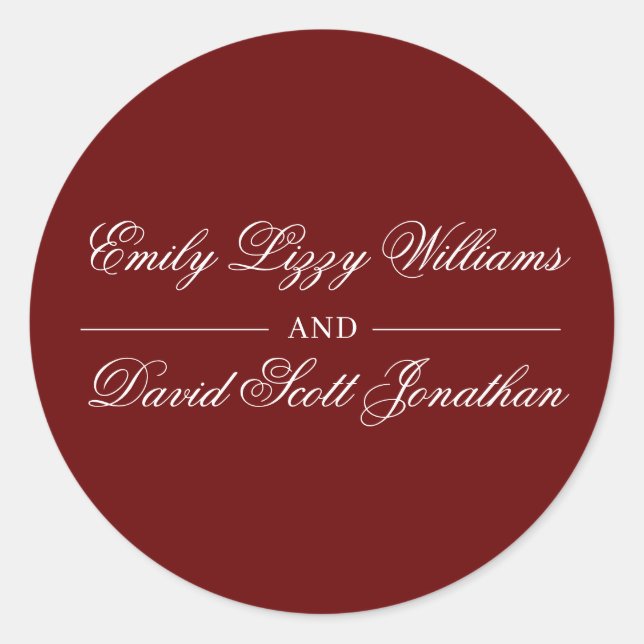 Sticker Rond Script de calligraphie rouge Crimson classique (Devant)