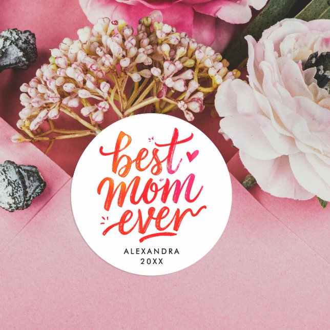 Sticker Rond Script de calligraphie rouge et blanche de la meil (Créateur téléchargé)