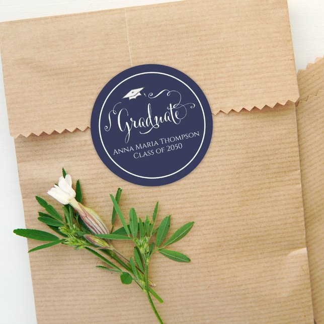 Sticker Rond Script de calligraphie simple Marine Bleue (Créateur téléchargé)