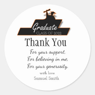 Sticker Rond Script de graduation Merci de défilement noir et b