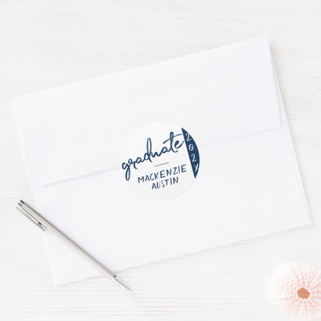 Sticker Rond Script de la marine | Brush Keepsaké bleu foncé (Enveloppe)