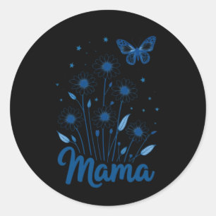 Sticker Rond Script de maman florale avec papillon bleu