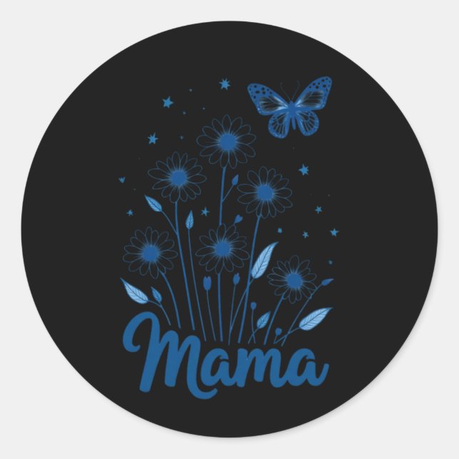 Sticker Rond Script de maman florale avec papillon bleu (Devant)