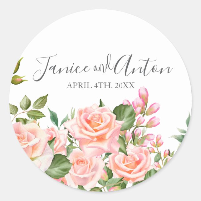 Sticker Rond Script de Mariage botanique rose vif (Devant)