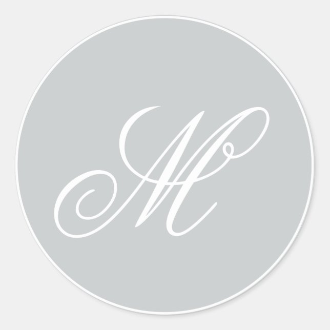 Sticker Rond Script de monogramme gris et blanc (Devant)
