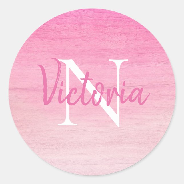 Sticker Rond Script de nom de monogramme rose (Devant)