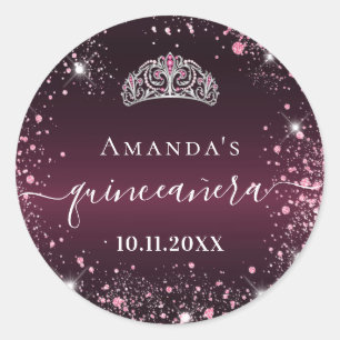Sticker Rond Script de nom de tiara rose quinceanera