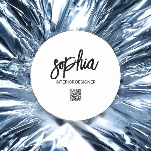 Sticker Rond Script de pinceau minimaliste d'entreprise blanc