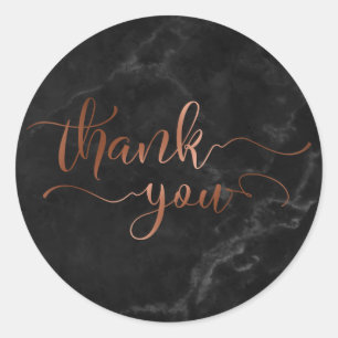 Sticker Rond Script de remerciement en cuivre sur marbre noir