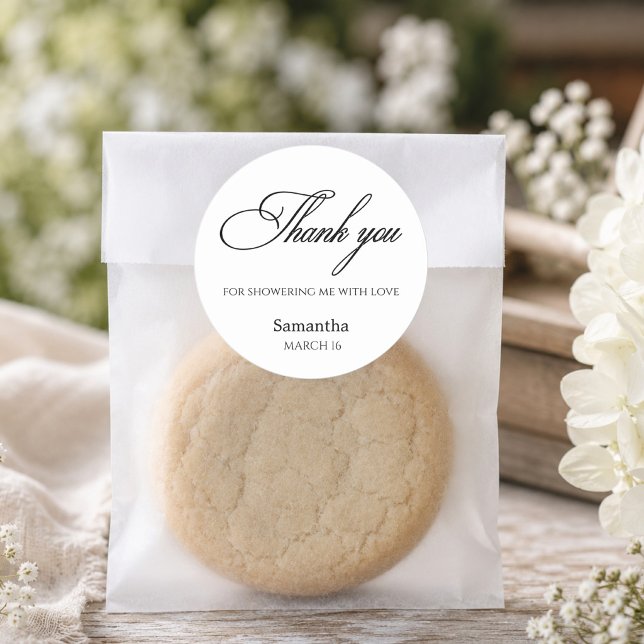 Sticker Rond Script de remerciement minimaliste (Minimalist Thank You Script Classic Round Sticker)