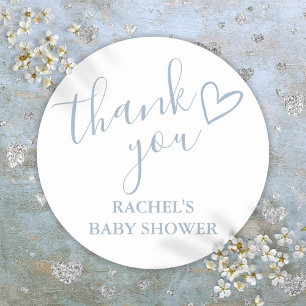 Sticker Rond Script de Remerciement pour Baby Shower Garçon Ble
