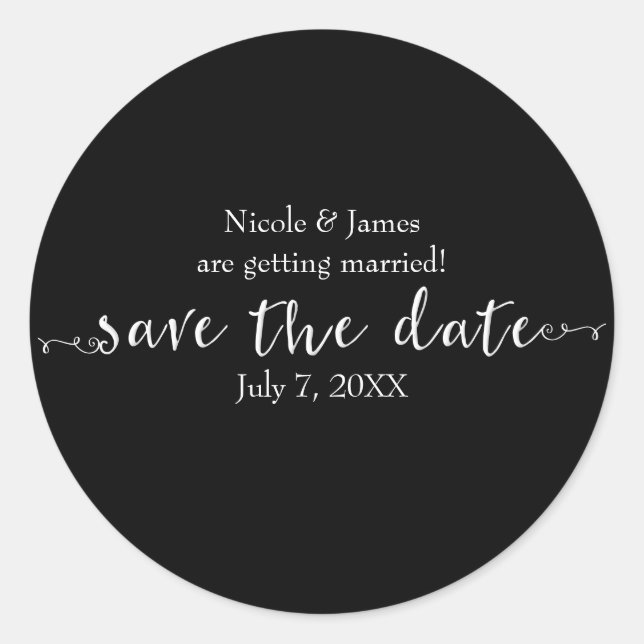 Sticker Rond Script de Save the Date personnalisé blanc (Devant)