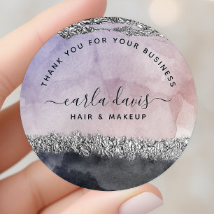 Sticker Rond Script de signature aquarelle violet noir argent