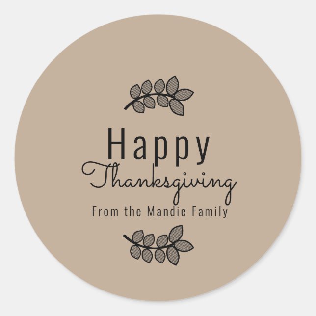 Sticker Rond Script de verdure de la branche de Thanksgiving mi (Devant)