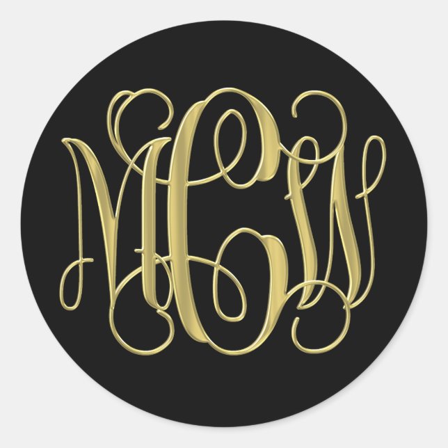 Sticker Rond Script de vigne de l'or noir Monogramme do-it-your (Devant)