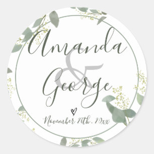 Sticker Rond Script élégant   Eucalyptus Feuilles   MARIAGE