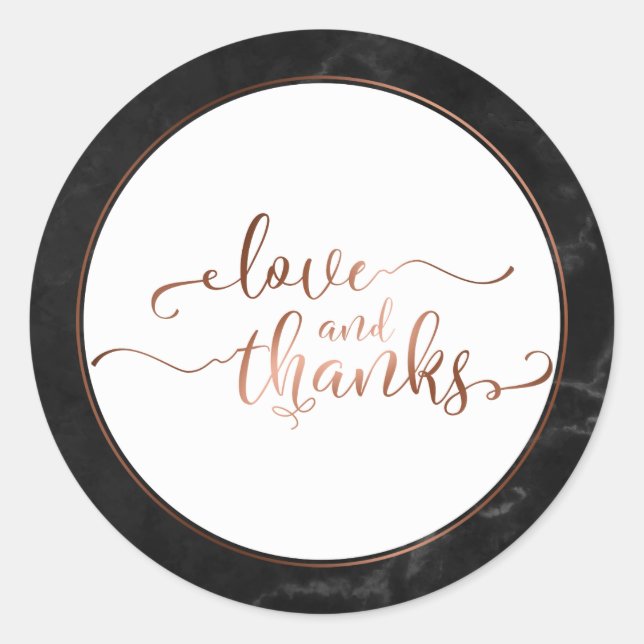 Sticker Rond Script Faux Cuivre Amour et Remerciements avec Mar (Devant)