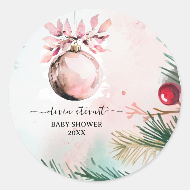 Sticker Rond Script Fête de Noël Bébé Fille Baby Shower  (Devant)