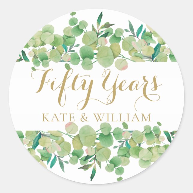 Sticker Rond Script Gold Cinquante ans 50e anniversaire de Mari (Devant)