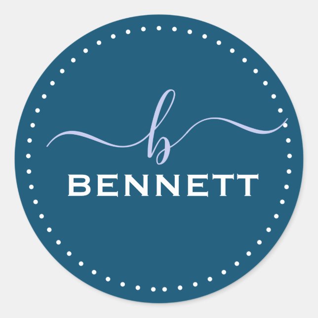 Sticker Rond Script Initial, nom complet Personnalisé (Devant)