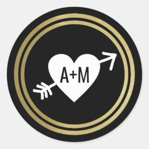 Sticker Rond script initiales mariage d'amour vertical