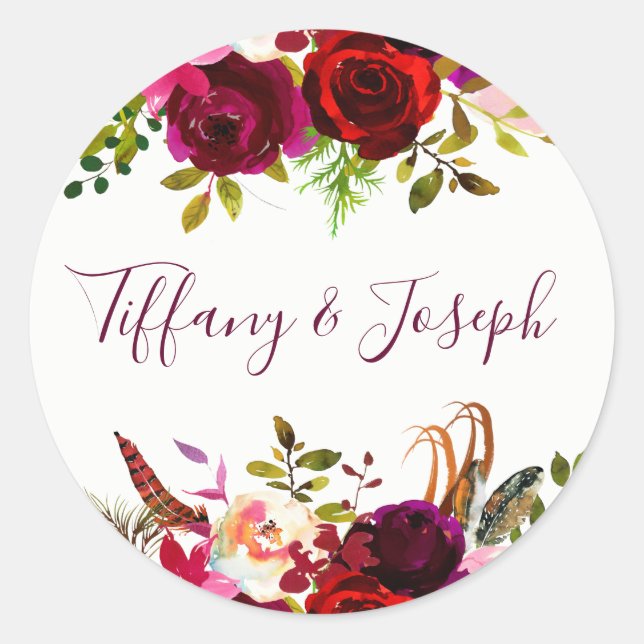 Sticker Rond Script Mariage de la partie d'engagement floral de (Devant)