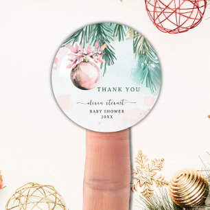 Sticker Rond Script Merci pour la Baby Shower de Noël d'hiver F