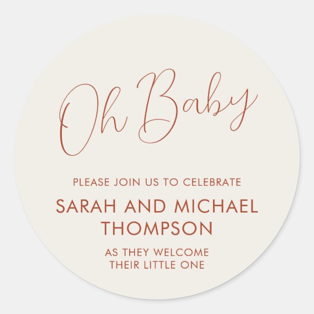 Sticker Rond Script Minimal ivoire Oh Baby (Devant)
