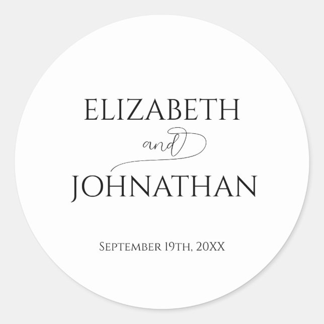 Sticker Rond Script minimal simple Mariage noir et blanc (Devant)