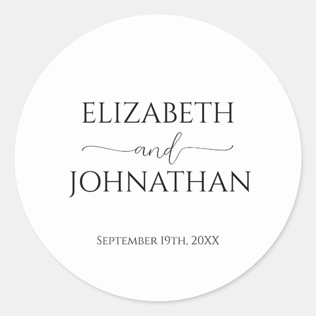 Sticker Rond Script minimal simple Mariage noir et blanc (Devant)