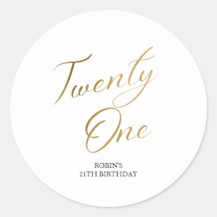 Sticker Rond Script minimaliste blanc et or 21e anniversaire