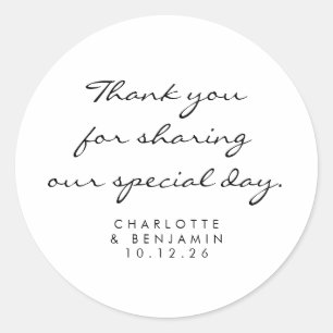 Sticker Rond Script minimaliste classique Mariage Merci blanc