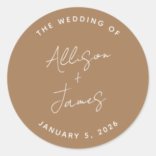 Sticker Rond Script minimaliste moderne Mariage en terre cuite