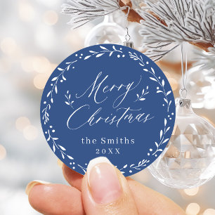 Sticker Rond Script moderne bleu Joyeux Noël Gite Cadeau