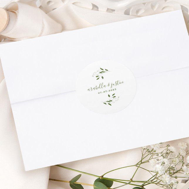 Sticker Rond Script moderne Botanique Mariage de verdure (Créateur téléchargé)