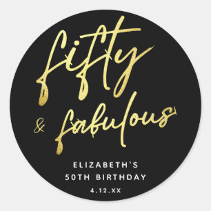 Sticker Rond Script moderne Cinquante et fabuleux anniversaire