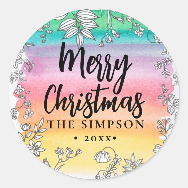 Sticker Rond Script moderne couleur aquarelle Joyeux Noël (Devant)
