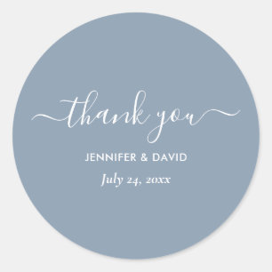 Sticker Rond Script moderne Dusty Mariage bleu Merci