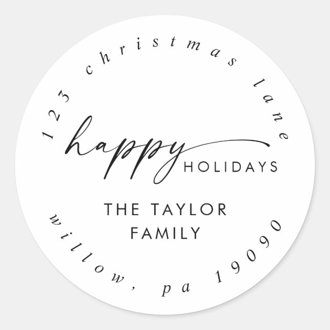 Sticker Rond Script moderne Holiday Circulaire de retour Adress (Devant)